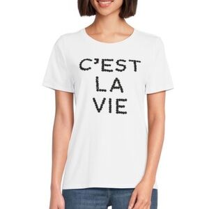 Karl Lagerfeld Top Women’s L White Tee with 'C'est La Vie' Print LIKE NEW!